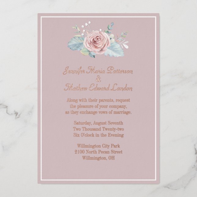 Blush avec rose rose Mariage Foil Invitation (Recto)