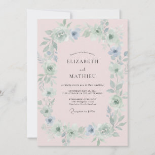 Blush Azure Wreath Wedding Invitation