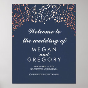 Blush Baby's Breath Navy Wedding Welcome Sign