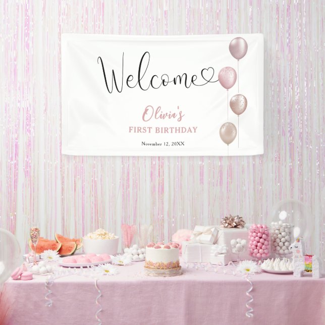 Blush Balloons Girl First Birthday Welcome Banner (Party)