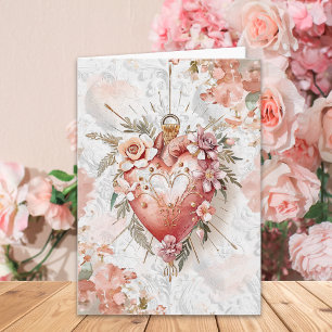 Blush Baroque Floral Sacred Heart Valentine’s Day Card