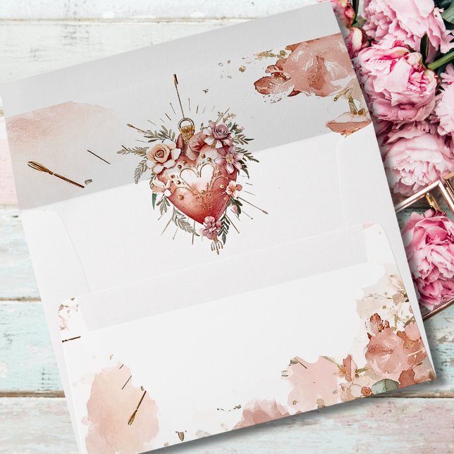 Blush Baroque Floral Valentine Heart Envelope (Creator Uploaded)