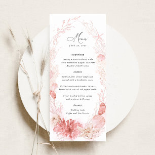 Blush Beach Coastal Seashell Wedding Reception Menu