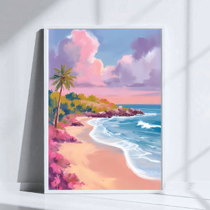 Blush Beach   Pink Ocean Painting Poster