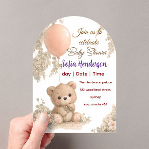 Blush Bear Soft Water colour floral baby shower Acrylic Invitations