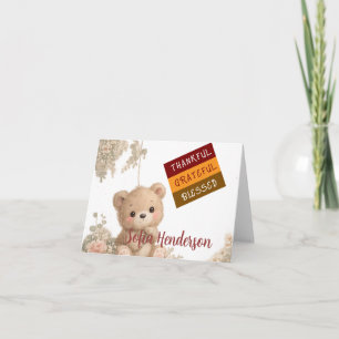 Blush Bear Soft Water colour floral baby shower Thank You Card