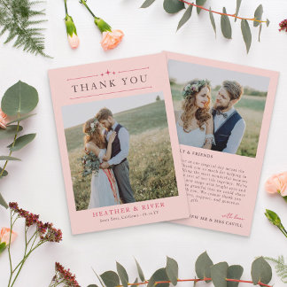 Blush Beautiful Timeless Double Sided Wedding Thank You Card