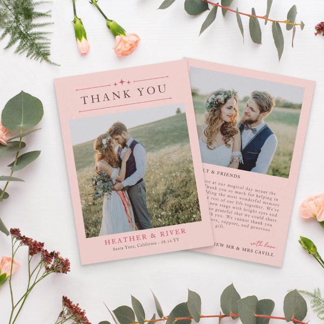 Blush Beautiful Timeless Double Sided Wedding Thank You Card (Creator Uploaded)