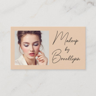 Blush Beige Black Script Photo Makeup Business  Card