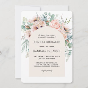 Blush Beige Boho Poppies and Greenery Wedding Invitation