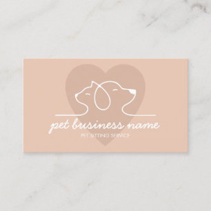 Blush Beige cat and dog together in heart Business Card