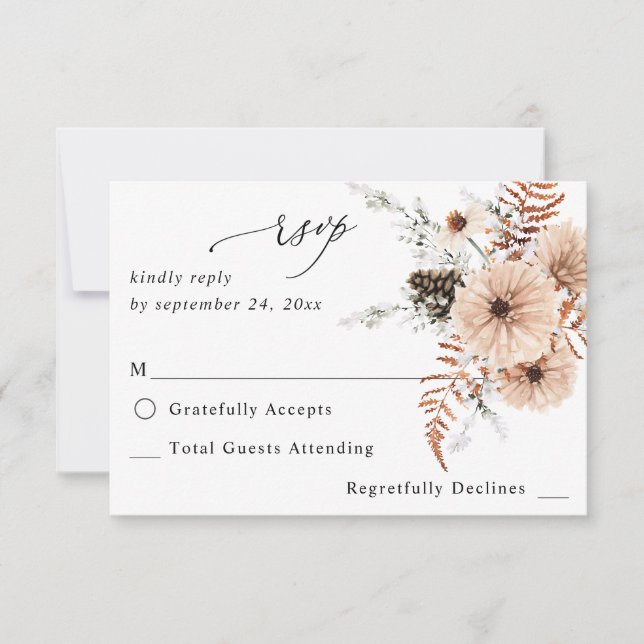 Blush Beige & Pine Rustique sans RSVP de repas (Devant)