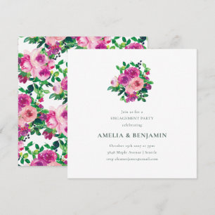 Blush Berry Floral Engagement Party Magenta Invitation