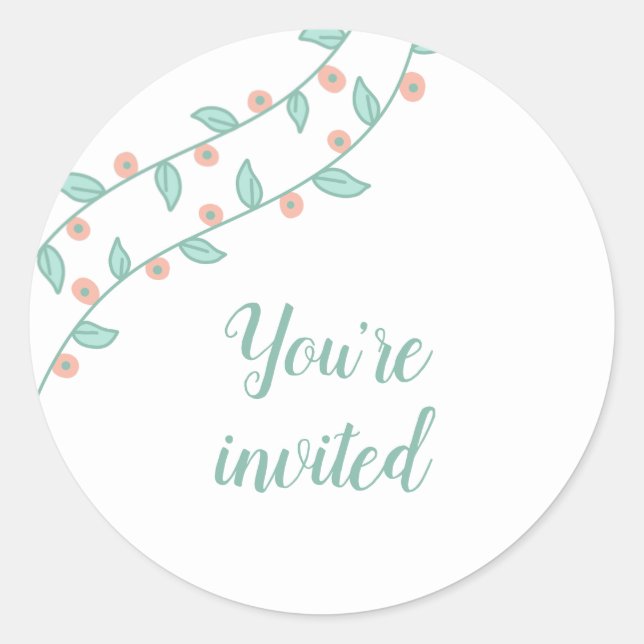 Blush Berry Vine Baby Shower  YOU'RE INVITED Classic Round Sticker (Front)
