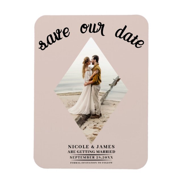 Blush Bisque Diamond Photo Wedding Save the Date Magnet (Vertical)
