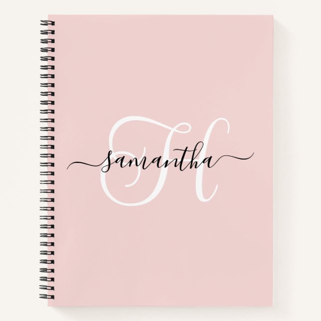 Blush Black and White Elegant Monogram Notebook (Front)