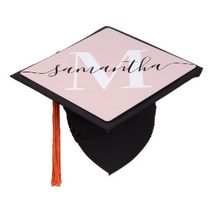 Blush Black and White Monogram Graduation Cap Topper