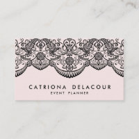 Blush & Black Brocade Lace Confetti Business Card