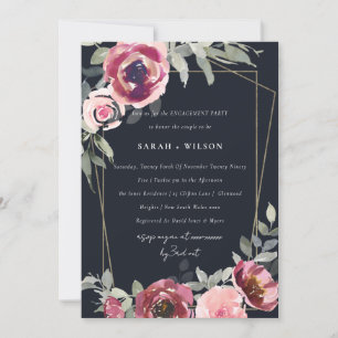 BLUSH BLACK BURGUNDY ROSE FLORAL ENGAGEMENT INVITE