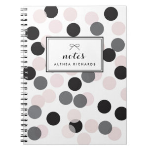 Blush & Black Confetti Dots Pattern Personalized Notebook