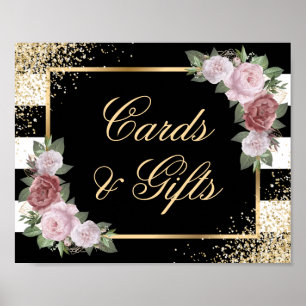 Blush Black Floral Wedding Cards and Gifts Sign
