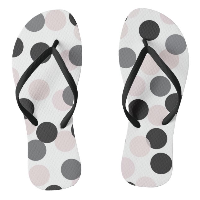 Blush & Black Large Bokeh Confetti Dots Pattern Flip Flops (Footbed)