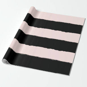 Blush & Black Rough Edge Stripes Pattern Wedding Wrapping Paper