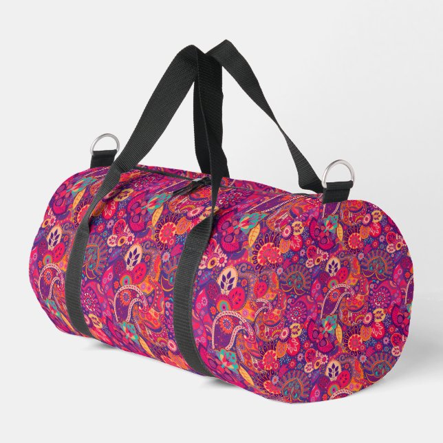 Blush Bloom: Artistic Pink Garden Pattern Duffle Bag (Left Corner)