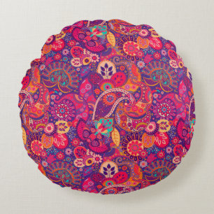 Blush Bloom: Artistic Pink Garden Pattern Round Pillow