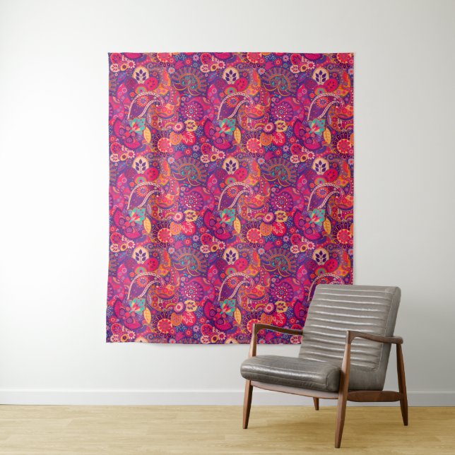 Blush Bloom: Artistic Pink Garden Pattern Tapestry (In Situ)