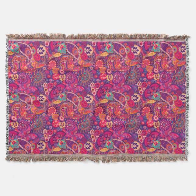 Blush Bloom: Artistic Pink Garden Pattern Throw Blanket (Front)
