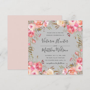 Blush Bloom Floral Wedding Invitation   Grey