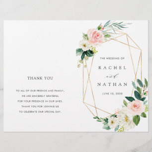 Blush Bloom Gold Frame Folded Wedding Program