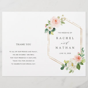 Blush Bloom Gold Frame Programme de mariage plié