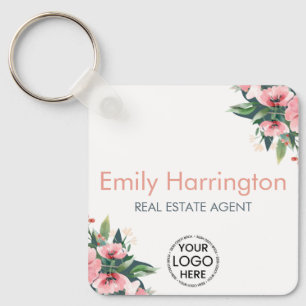 Blush Bloom Grey Real Estate Agent Keychain