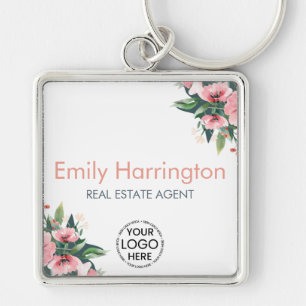Blush Bloom Grey Real Estate Agent Keychain