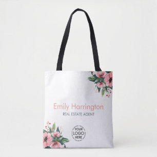 Blush Bloom Grey Real Estate Agent Tote Bag