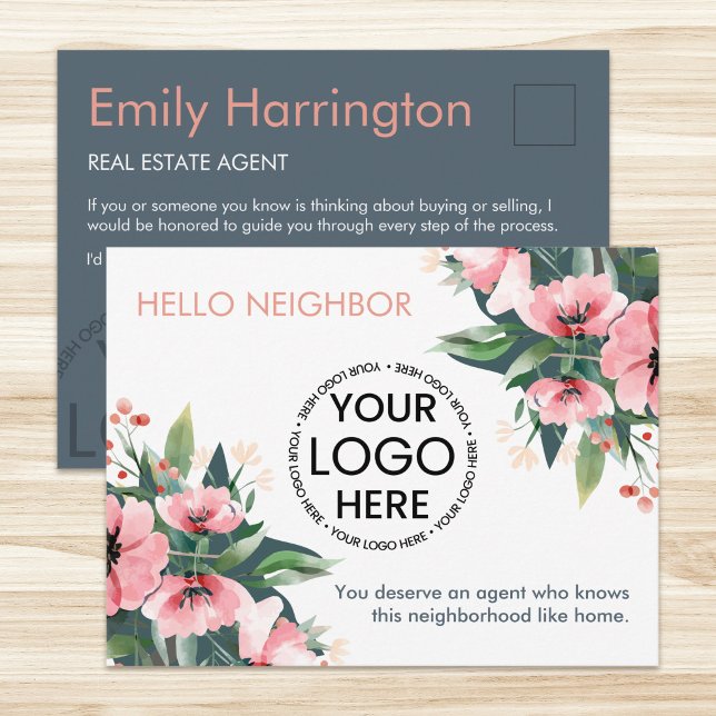 Blush Bloom Introduction Grey Real Estate Agent Postcard (Creator Uploaded)