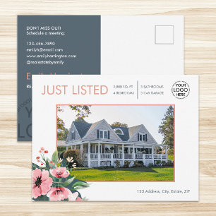 Blush Bloom Just Listed Grey Real Estate Agent Postcard