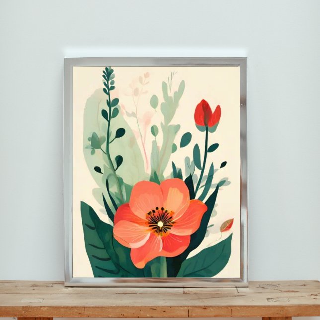Blush Bloom: Peach Flower and Leaves Art Print (Creator Uploaded)