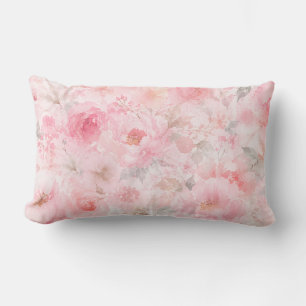 Blush Bloom Watercolor Floral Lumbar Pillow