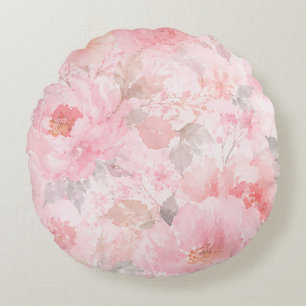Blush Bloom Watercolor Floral Round Pillow
