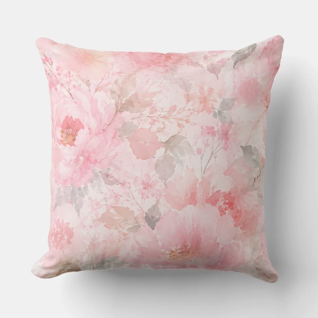 Blush Bloom Watercolor Floral Throw Pillow (Front)