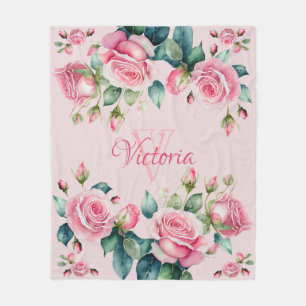 Blush Blooms: A Watercolor Rose Fleece Blanket