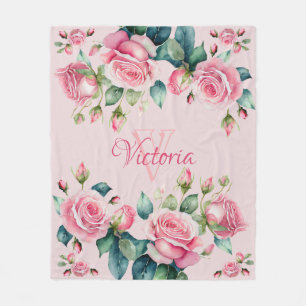 Blush Blooms: A Watercolor Rose Fleece Blanket