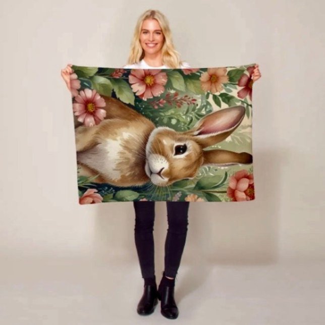 Blush Blooms and Bunny Dreams  Fleece Blanket (Creator Uploaded)