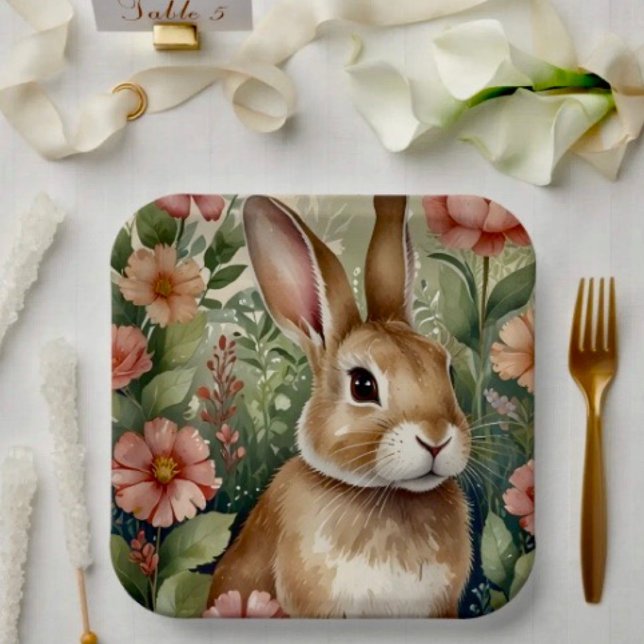Blush Blooms and Bunny Dreams Paper Plate  (Creator Uploaded)
