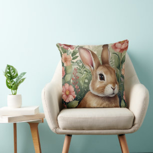 Blush Blooms and Bunny  Throw Pillow