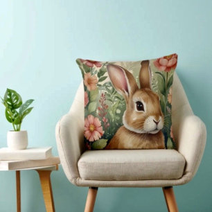 Blush Blooms and Bunny  Throw Pillow
