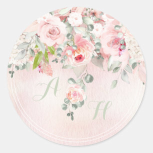 Blush & Blooms Initial Monogram Classic Round Sticker
